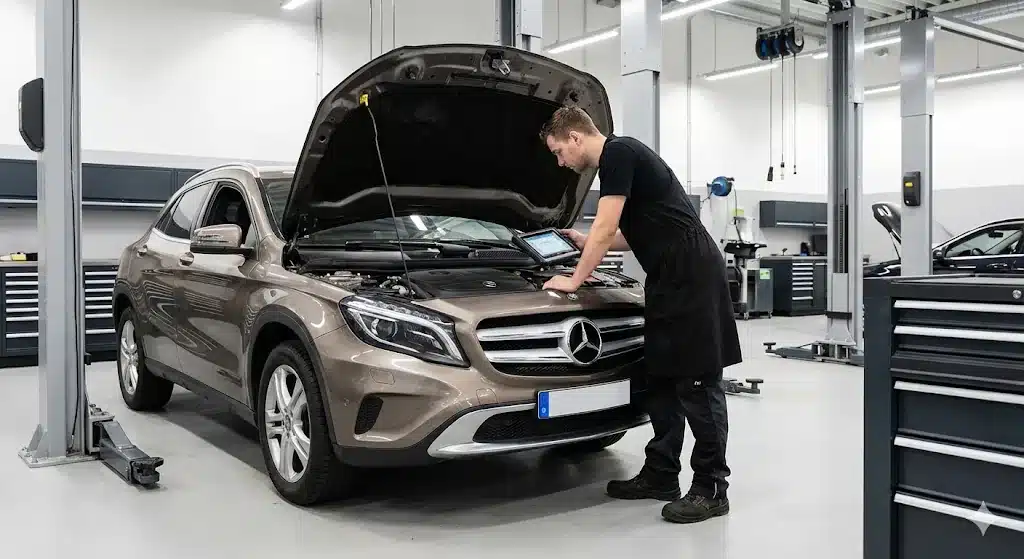 Revision Mercedes GLA en Madrid, Capo abierto.